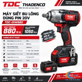 MÁY SIẾT BU LÔNG PIN 20V TDC DIW800 – 880 N.M – ĐẦU 1/2" – 2 PIN + SẠC